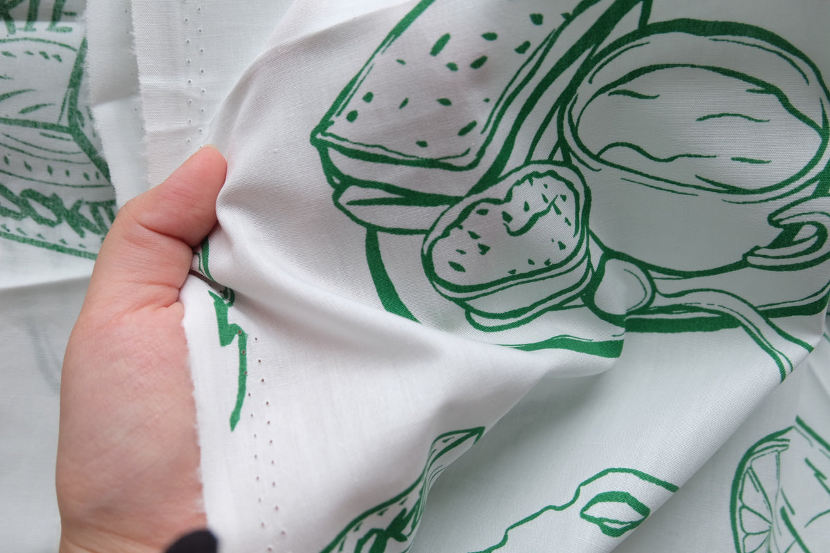 Green Kitchen Sketch Cotton Poplin – 2.2 yd