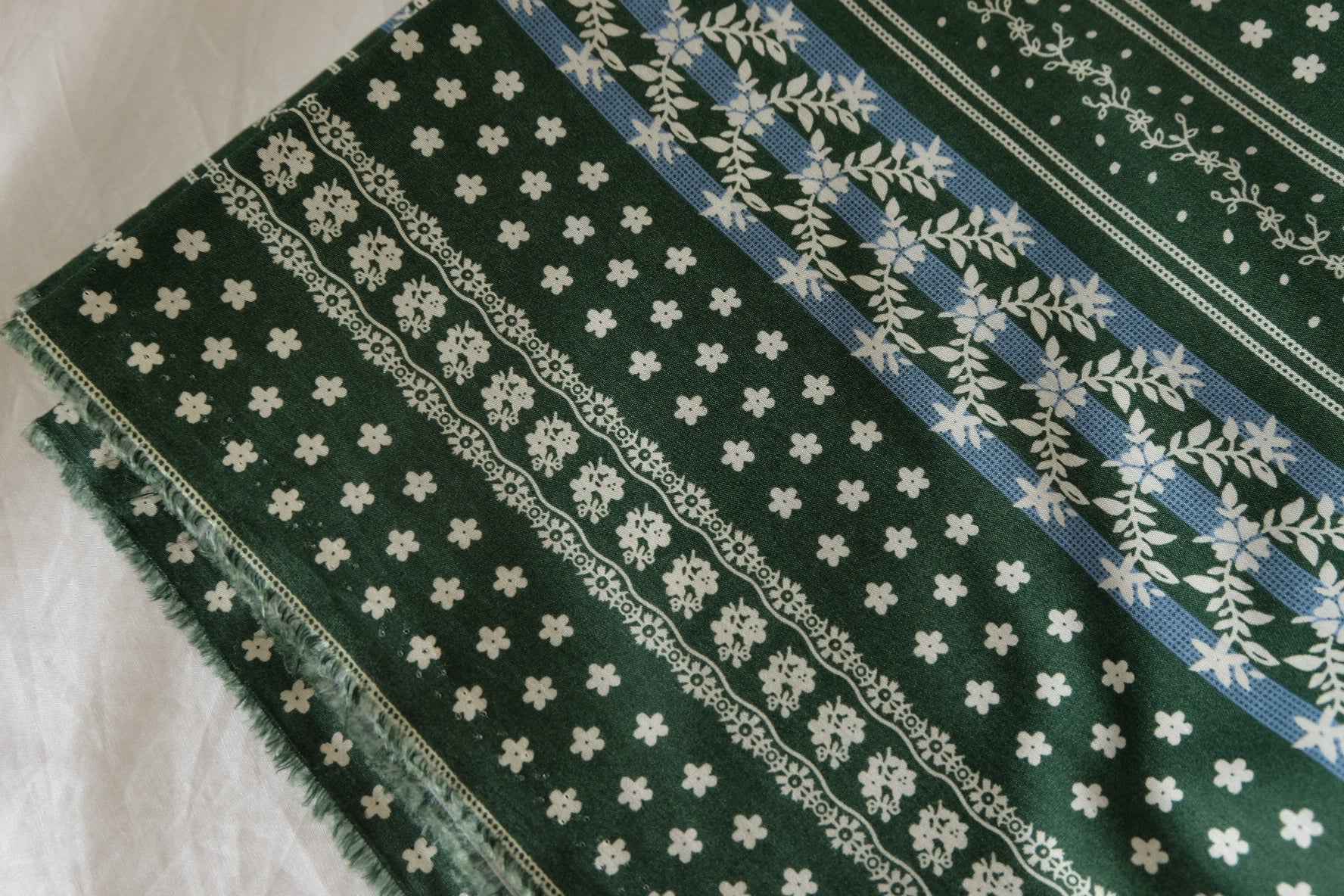 Forest Green Floral Border Cotton Lawn Fabric – 2.2 / 3.3 yd