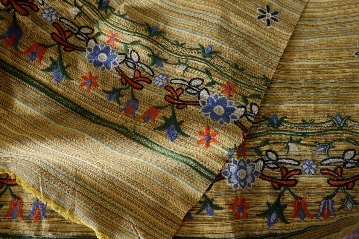 Double Border Floral Embroidered Yarn-Dyed Linen Cotton Fabric – 1.6 yd