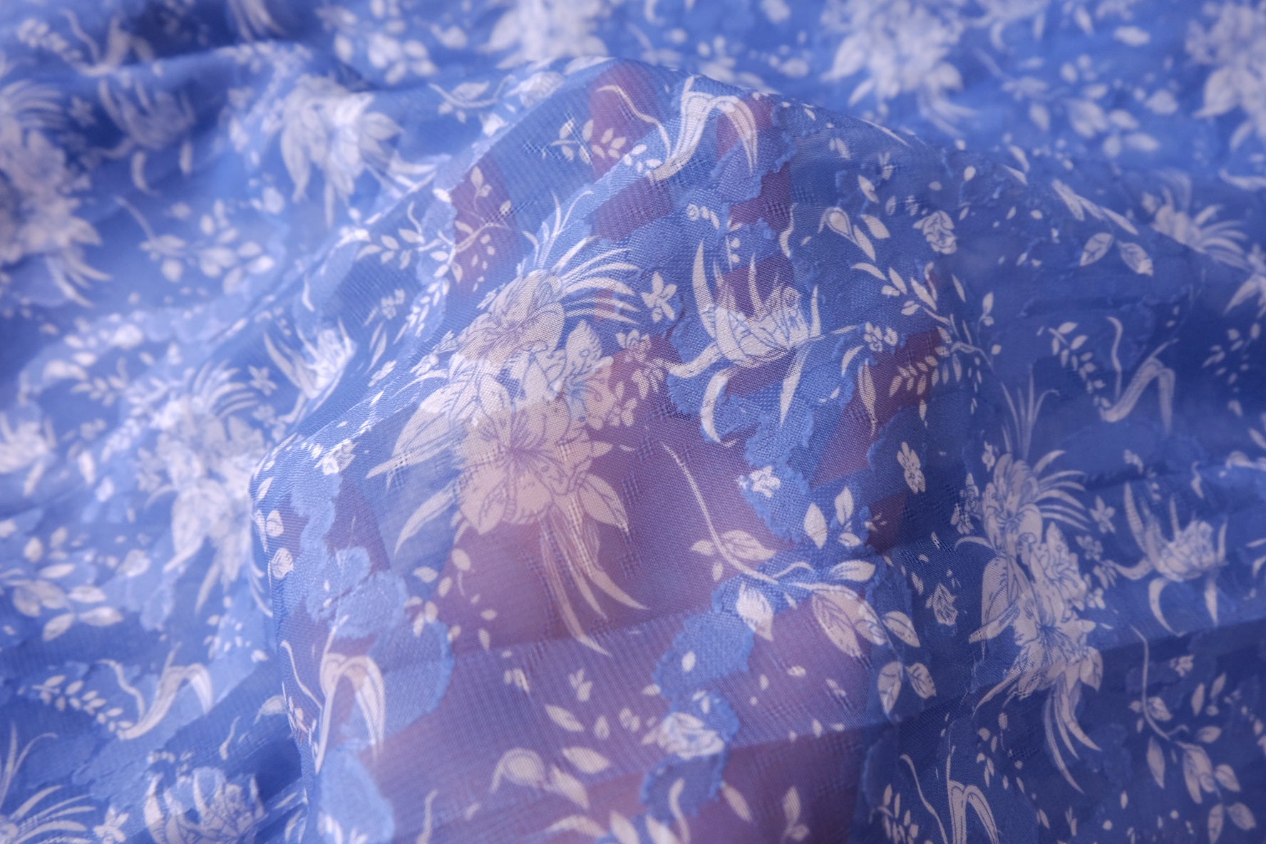 Blue Floral Sheer Chiffon Fabric - 3.28 yd
