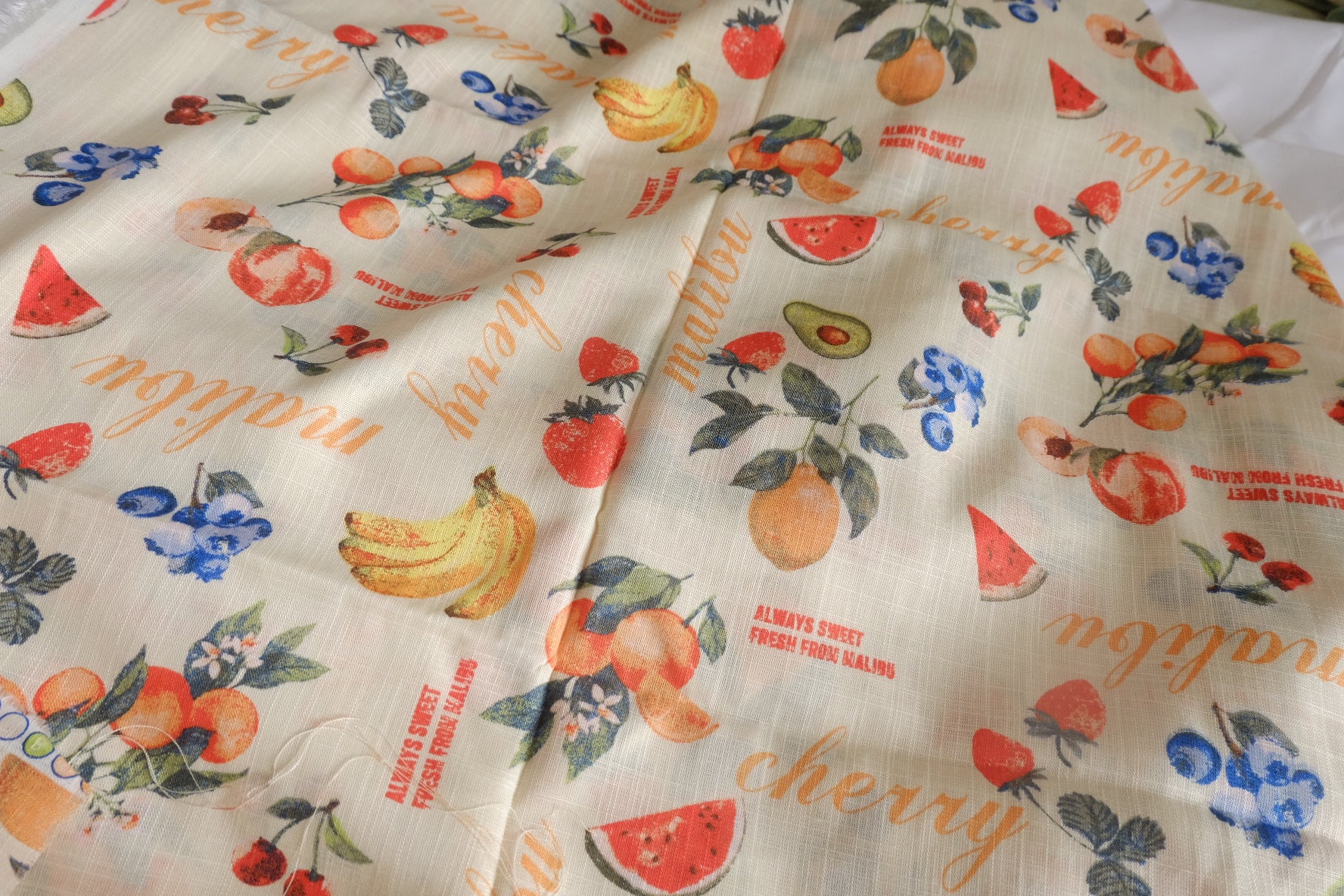 Retro Fruit Label Linen-Look Cotton-Poly Fabric - 1.64 yd