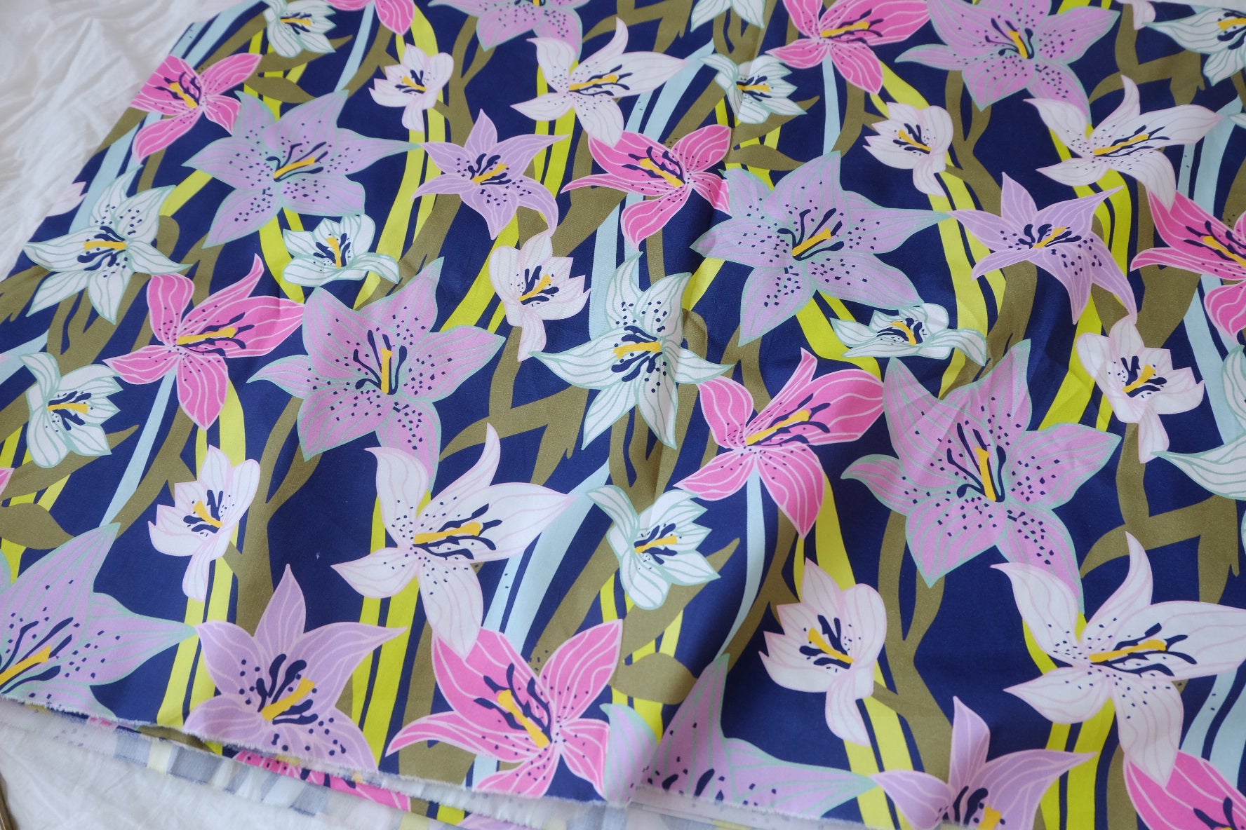 Navy Lily High-Density Cotton Poplin Fabric - 2.19 yd