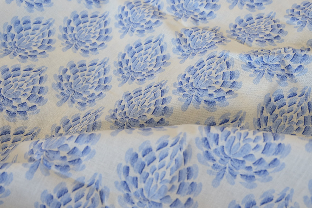 Blue Whimsy Floral Linen Cotton Fabric – 2.19 yd