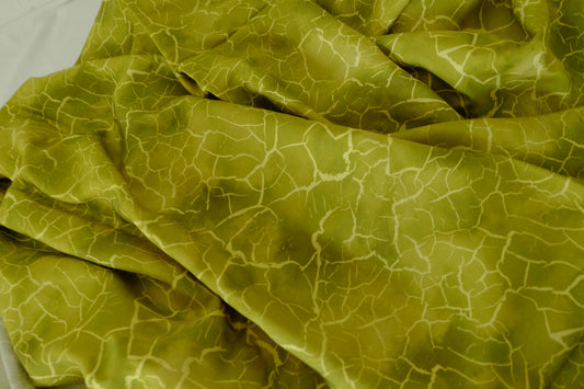 Pure Lyocell Twill Fabric – Olive Green Abstract Crackle Pattern – 3.3 yd