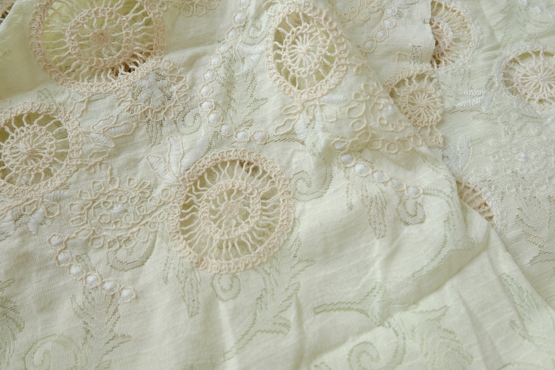 Rococo Cutwork Embroidered Jacquard Fabric – Ornate Cream Statement Textile (2.19 yards)