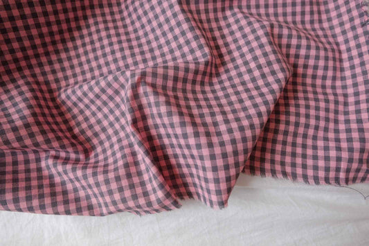 Pink Mini Gingham Cotton Linen Fabric - 2.19 yd