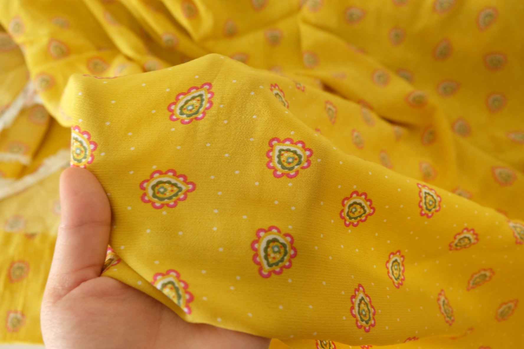 Mustard Paisley Plant-Based Rayon Fabric – 2.7 yd Piece