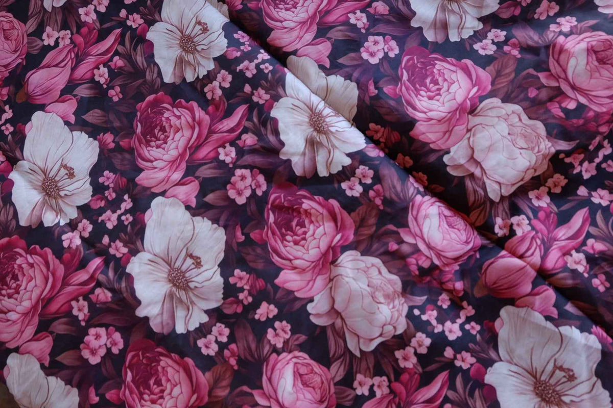 Midnight Rose Garden Cotton Lawn Fabric – 3.06 yd