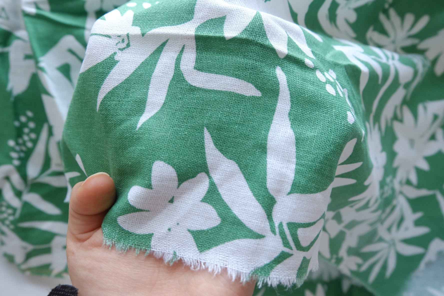 Green Floral Sand-Washed Cotton-Linen Fabric - 1.64 yd
