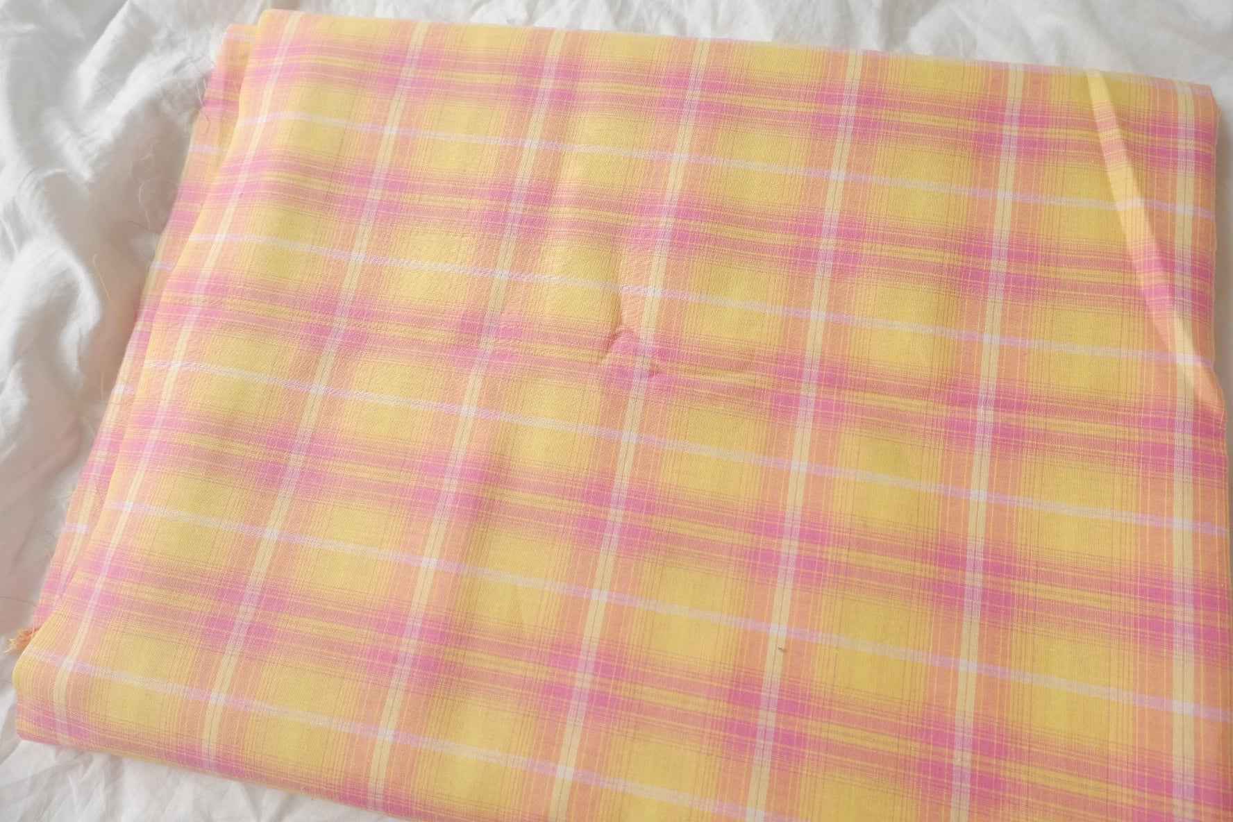 Soft Pastel Plaid Cotton Fabric, Lightweight and Airy, 3.28 Yards
