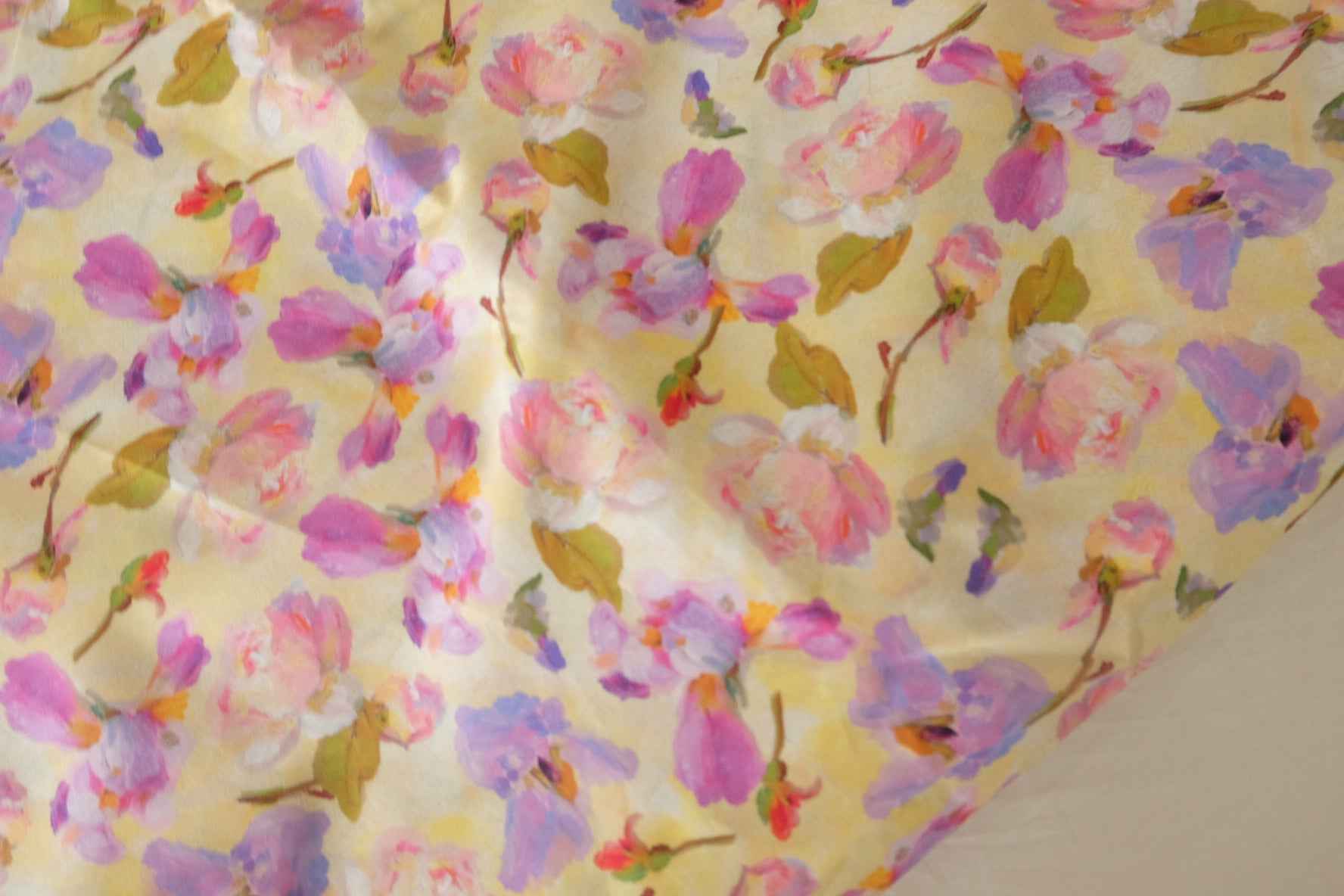 Yellow Watercolor Floral Cotton Lawn — 2.95 yd
