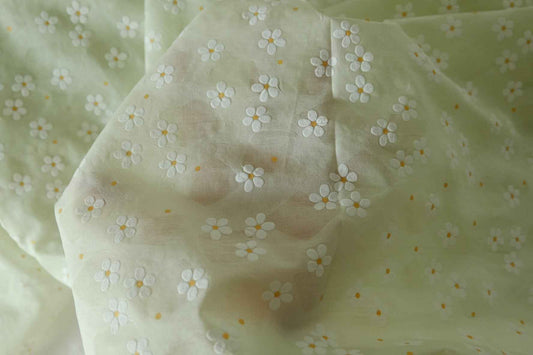 Sage Daisy Textured Cotton Fabric – 2.2 yd