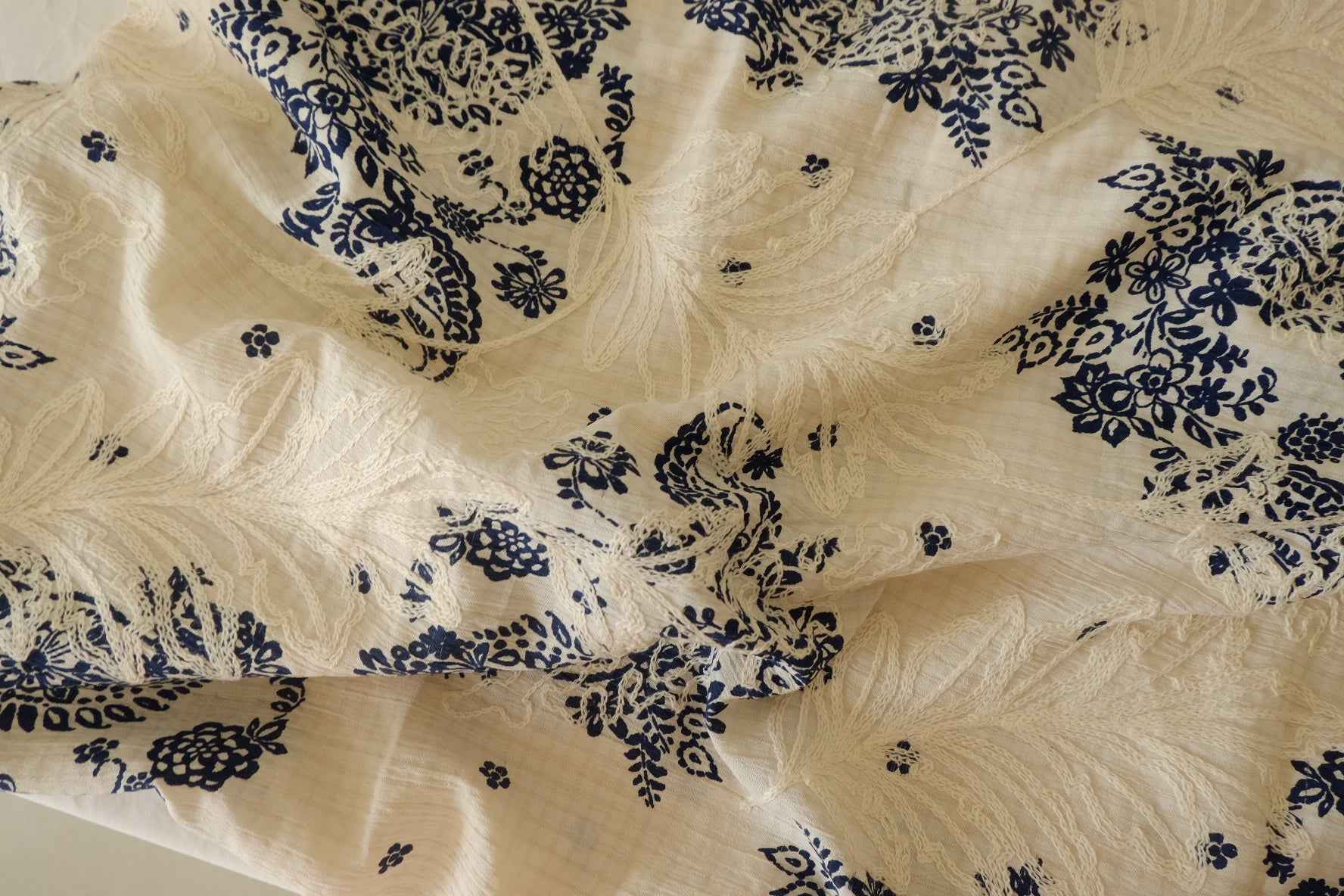Textured Embroidered Cotton-Linen Fabric – 2.4 yd