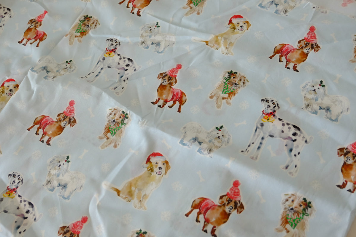 Christmas Pups – Festive Dogs Cotton Poplin – 2.2 yd