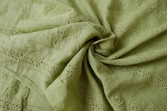 Sage Green Cotton Eyelet Embroidery Fabric - 2.19 Yards