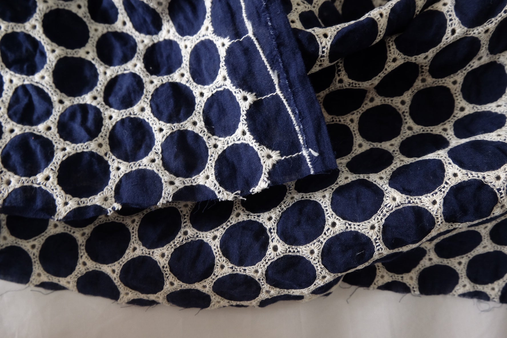 Navy Circular Embroidered Cotton Fabric – 2.2 yd