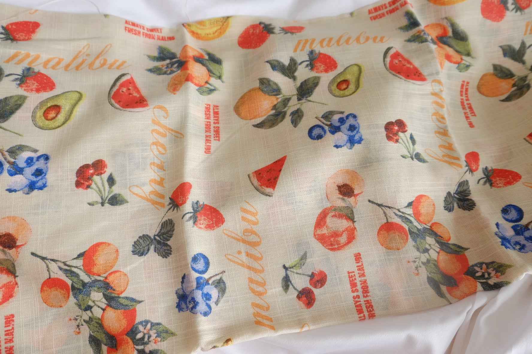 Retro Fruit Label Linen-Look Cotton-Poly Fabric - 1.64 yd