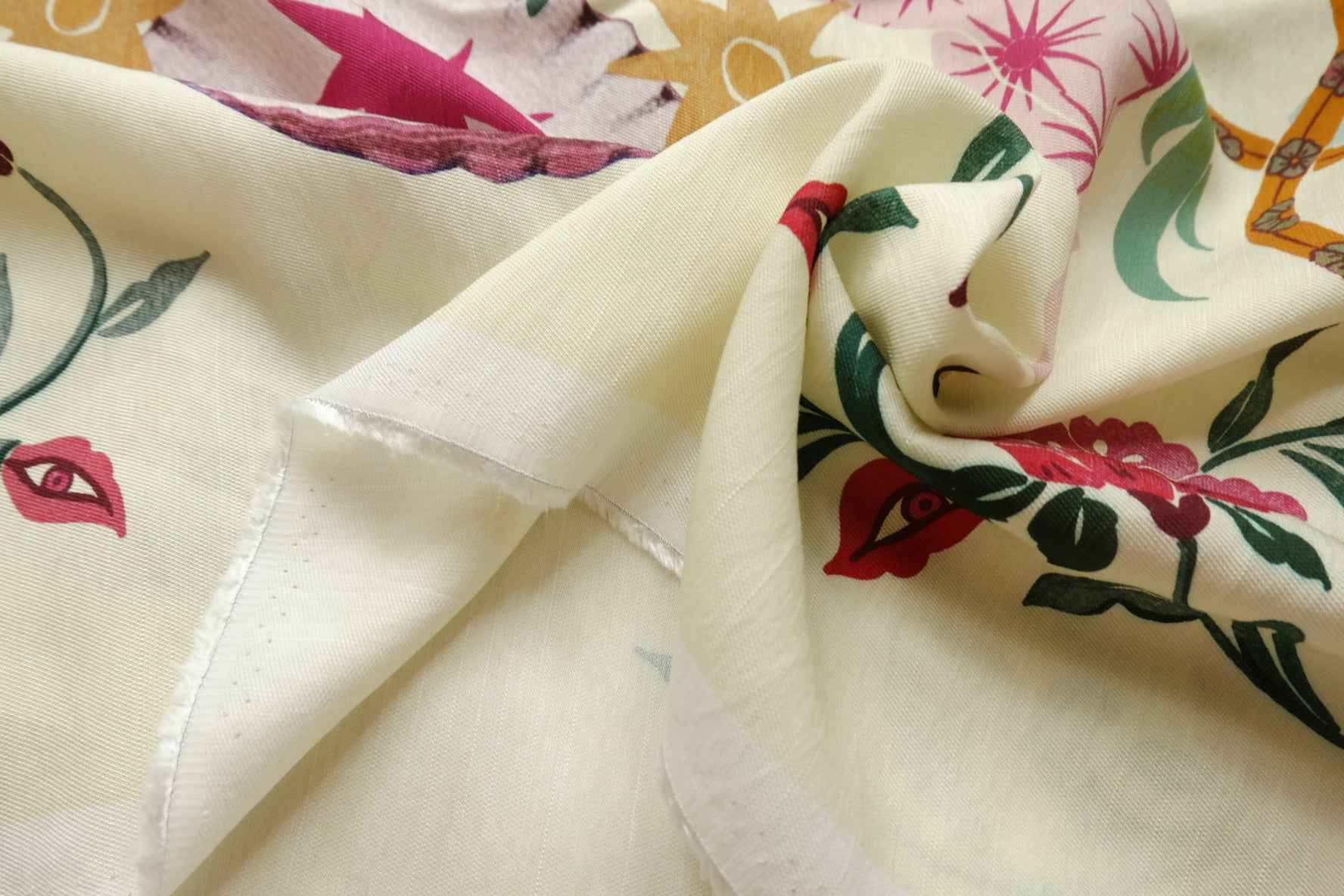 Storybook Tiger & Shell Lyocell Linen Blend Fabric, Soft Cool Dress Weight, 3.28 Yards