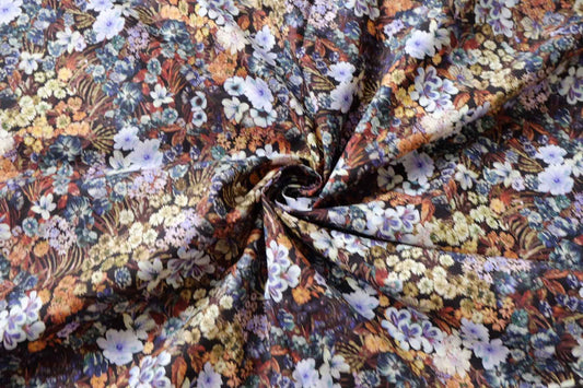 Dense Midnight Floral Cotton Fabric, Lightweight 60s Cotton, 3.5 Yards