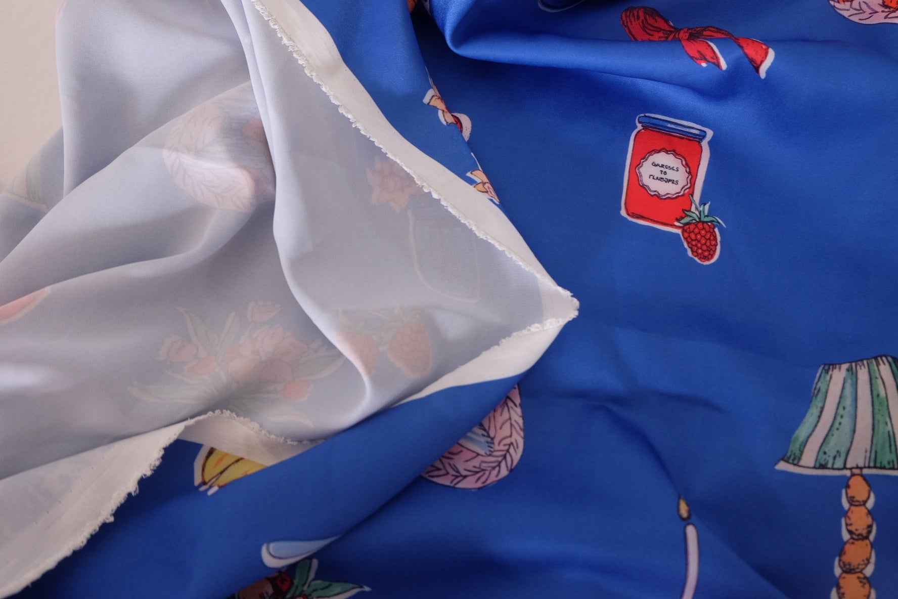 Blue Breakfast Table Rayon Satin – 2.2 yd