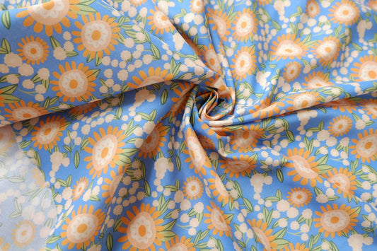 Blue Daisy Print Lightweight Cotton Poplin — 2.19 yd Piece