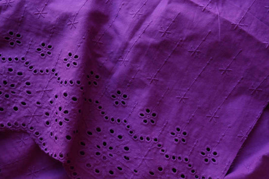 Royal Purple Floral Eyelet Embroidered Cotton with Double Scalloped Borders – 3.28 yd