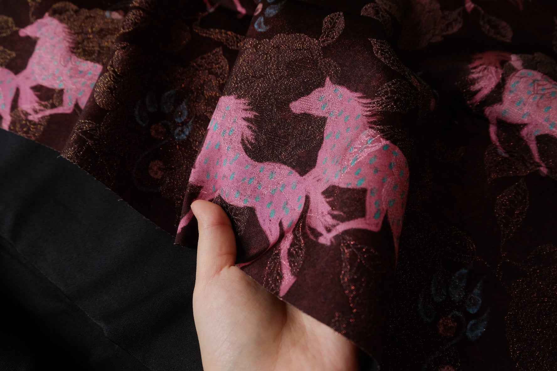 Dark Horse Jacquard Rayon Brocade Fabric - Per Meter