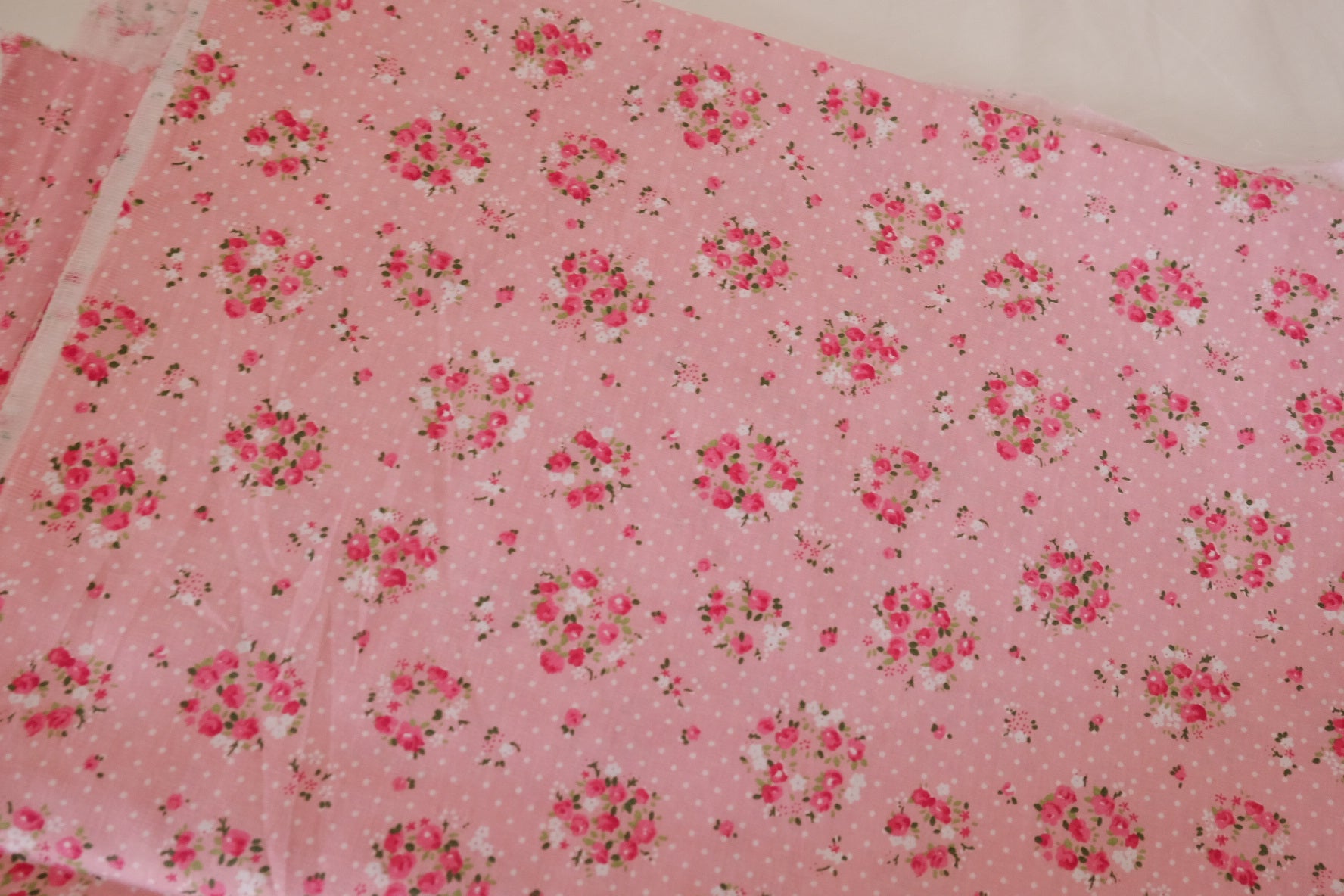 Pink Vintage Floral Cotton Poplin Fabric – 3.3 yd