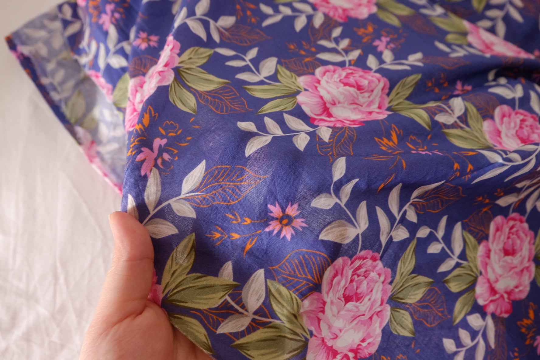 Indigo Pink Rose Cotton Lawn Fabric – 5.1 yd