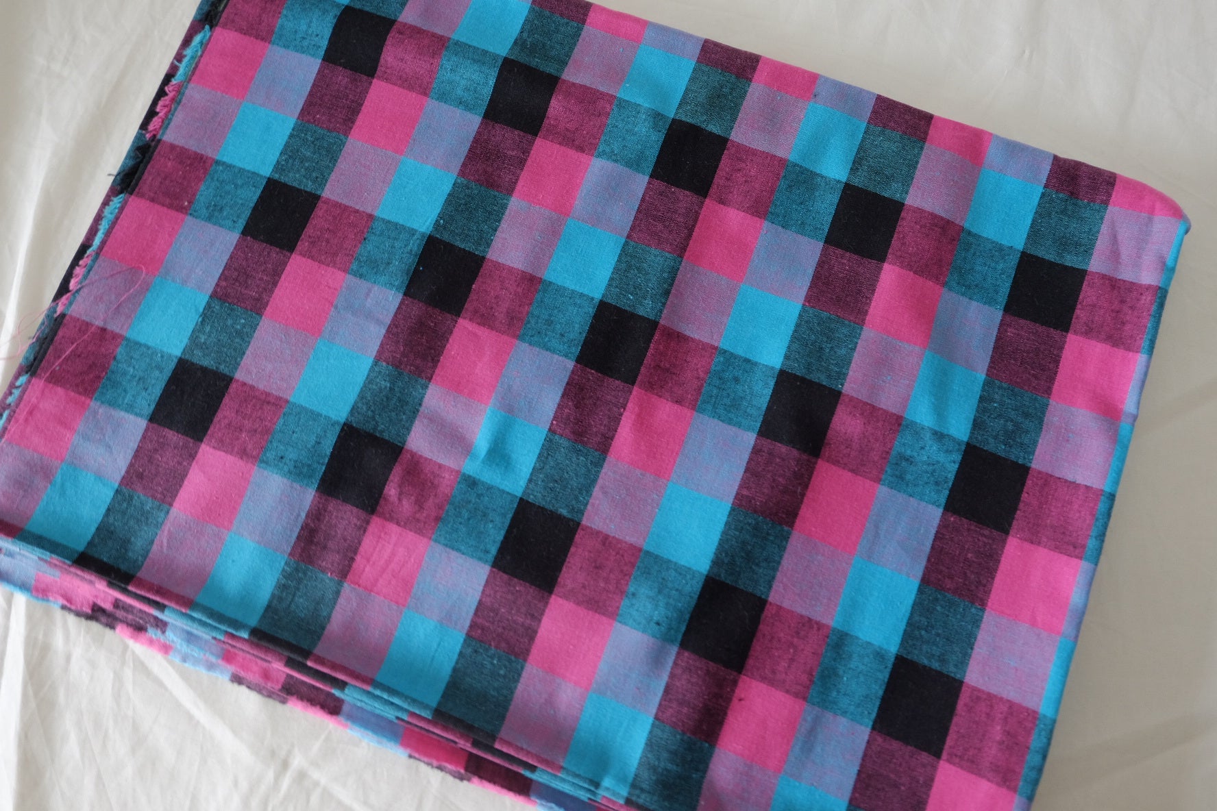 Fuchsia & Turquoise Yarn-Dyed Cotton Plaid – 2.19 yd