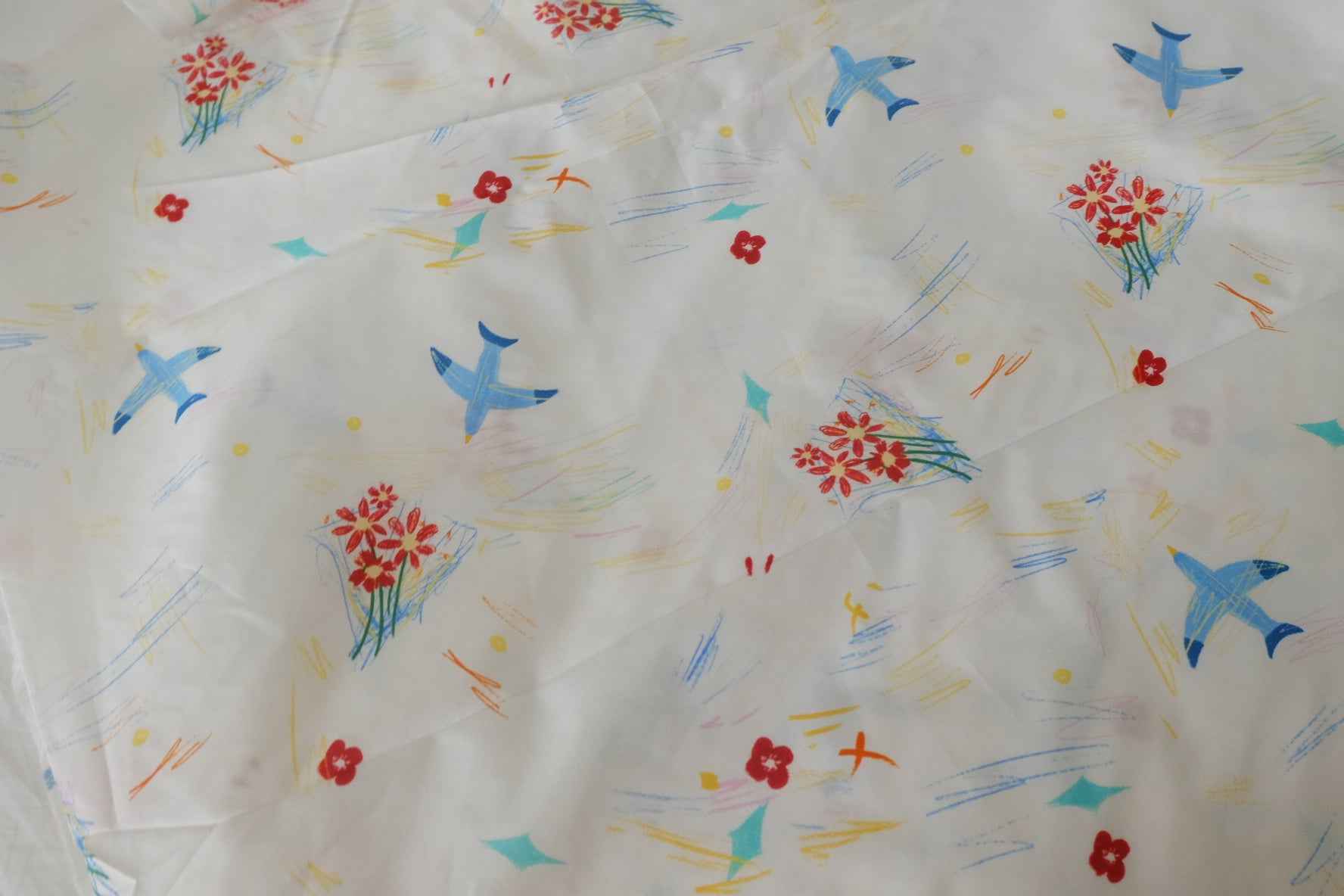 Whimsical Bird & Flower Cotton Fabric – 3.3 yd
