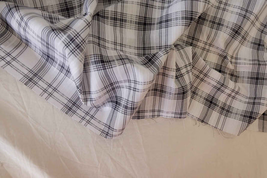 Black White Jacquard Plaid Cotton Fabric – 2.2 yd