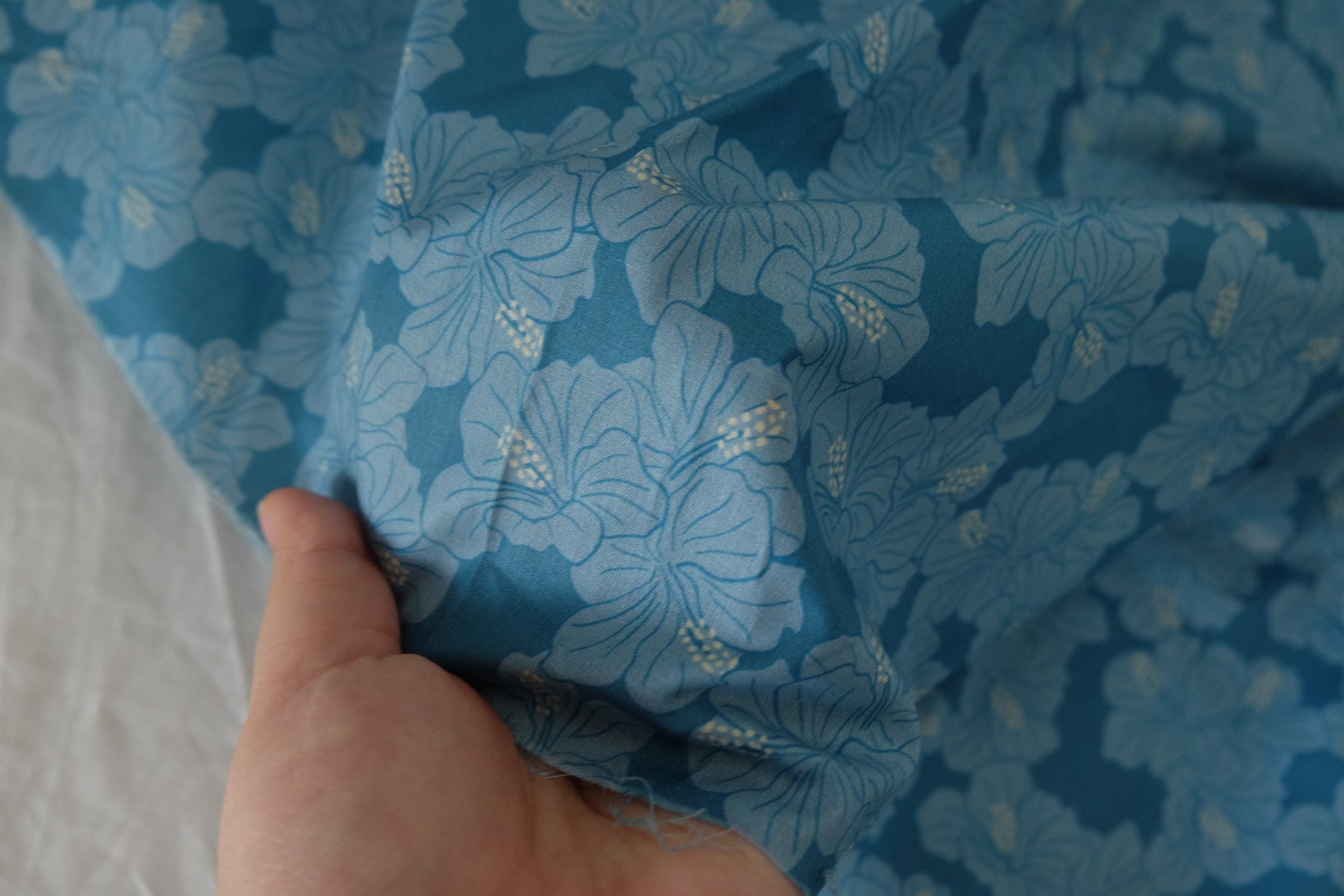 Blue Hibiscus Cotton Lawn Fabric – 3.3 yd