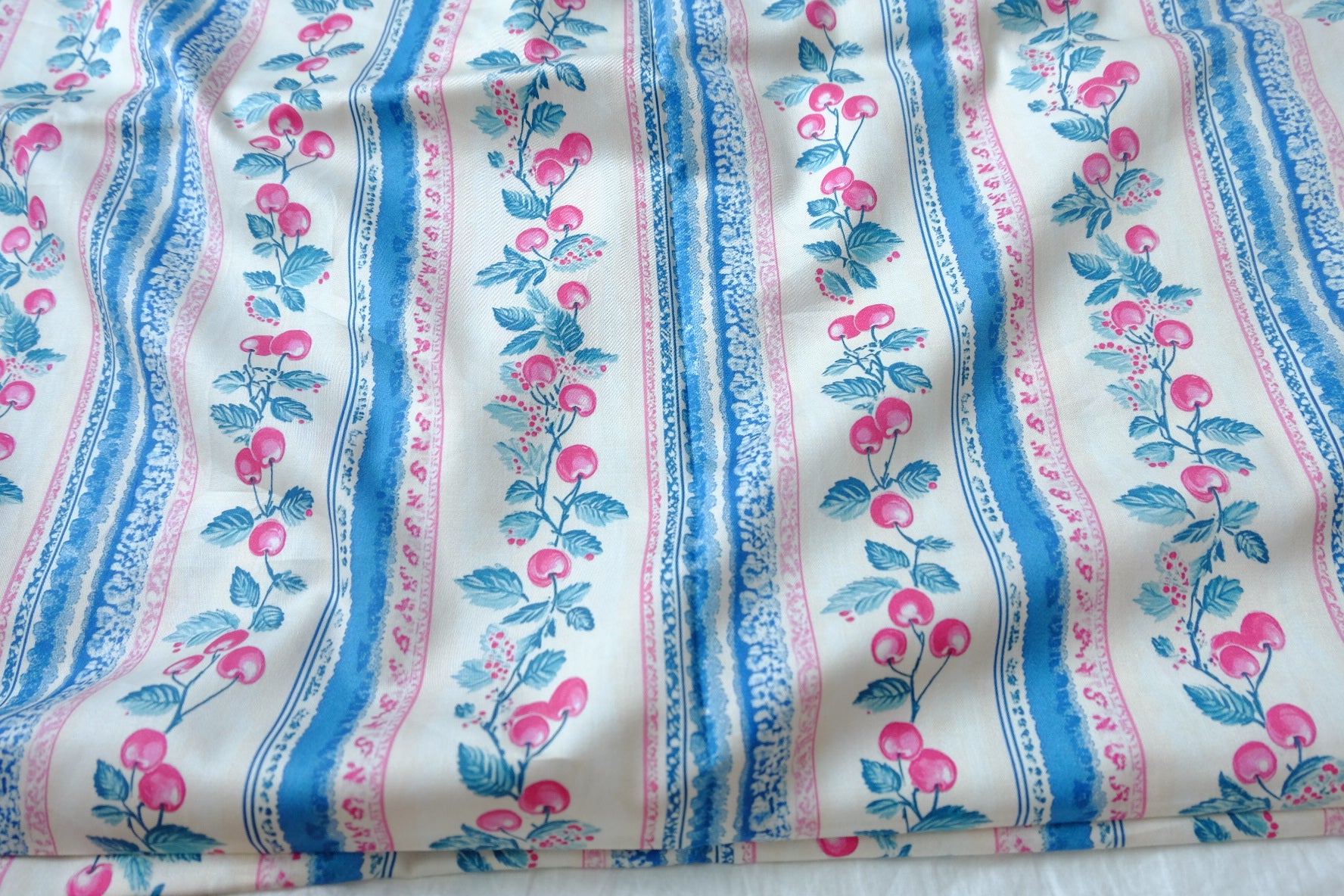 Cherry Stripe Silky Stretch Cotton Sateen — 2.19 yd