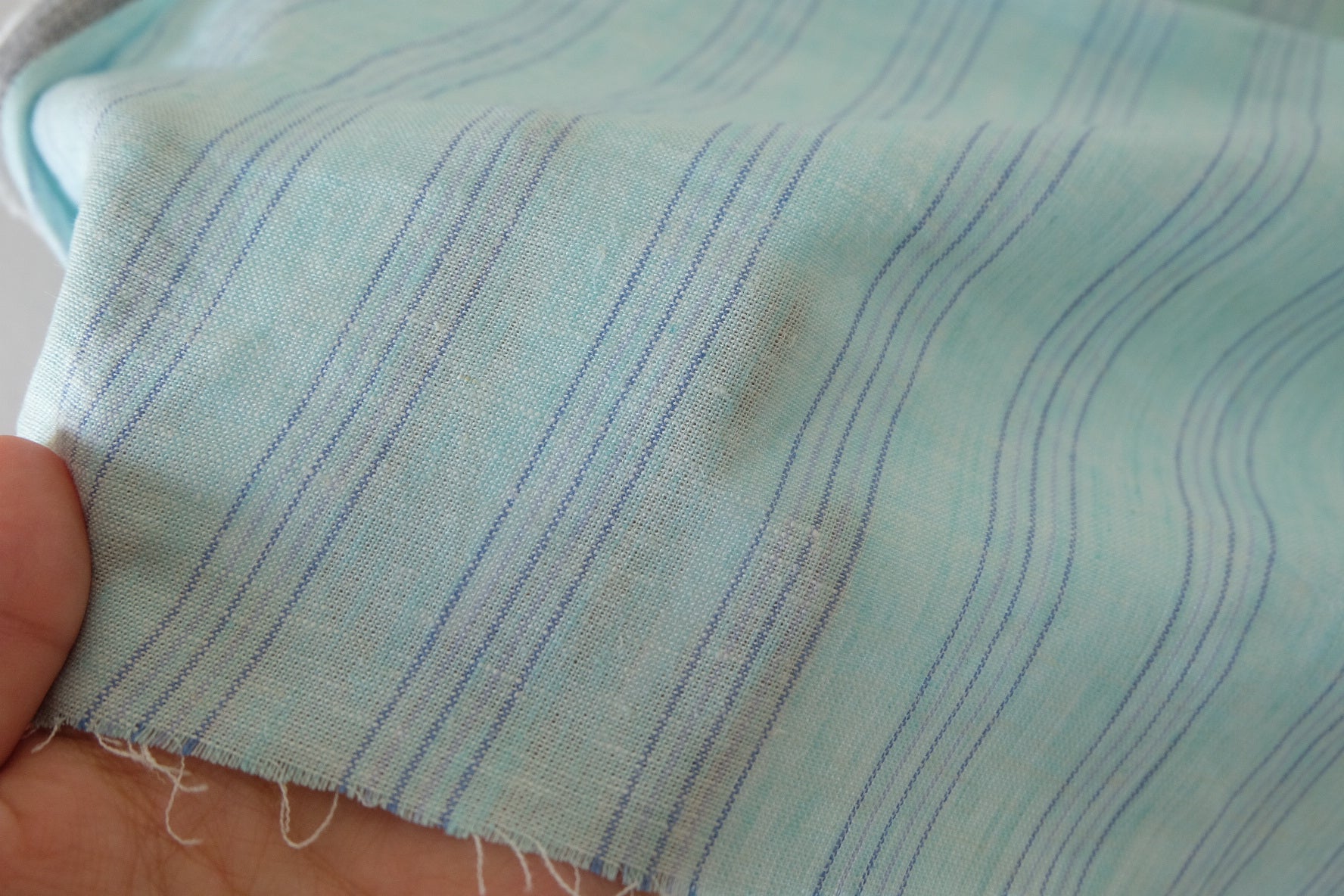 Aqua Striped Cotton Linen Fabric – 2.2 yd
