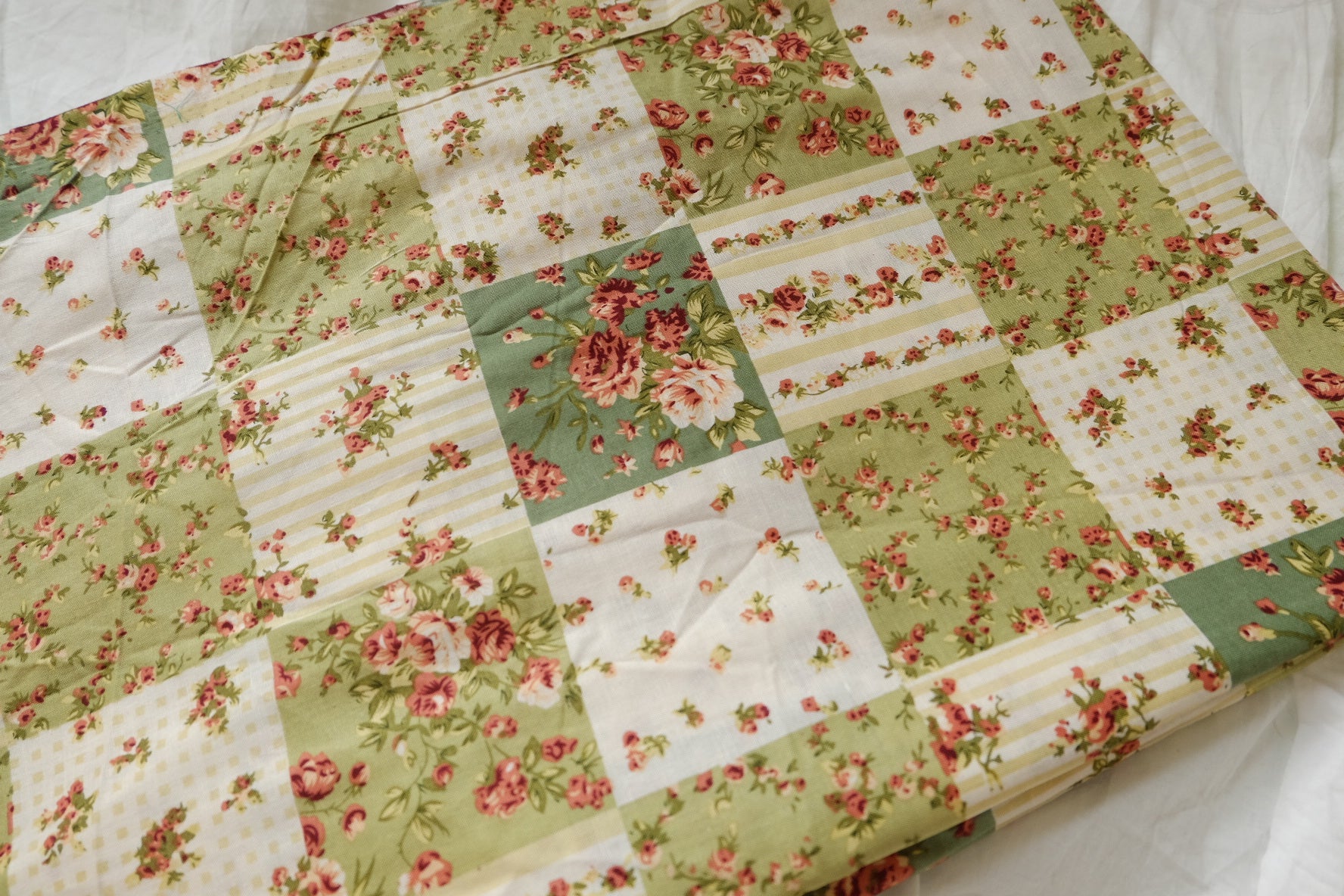 Patchwork Floral Cotton, Vintage Green Palette, 1.6 Yards