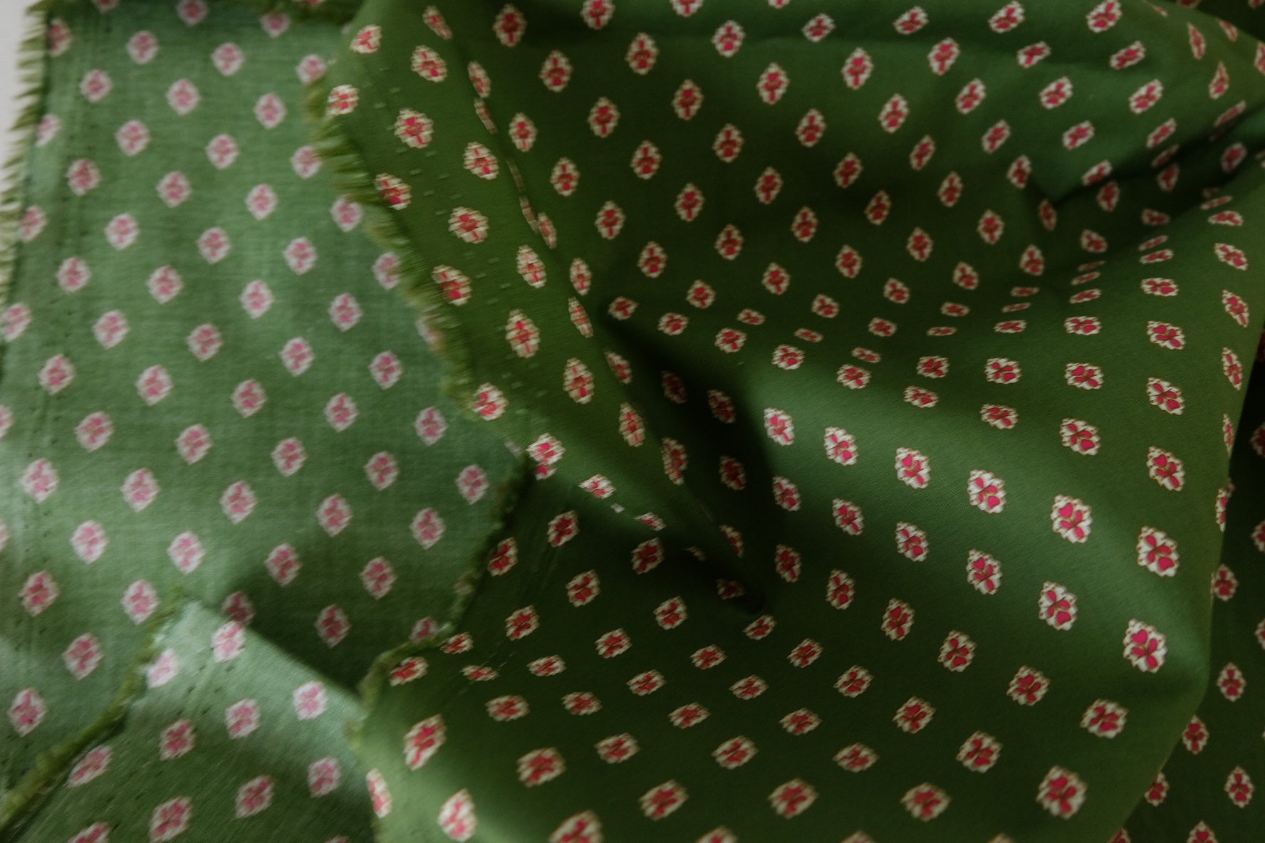 Dark Green Vintage Floral Cotton Poplin Fabric – 2.2 yd