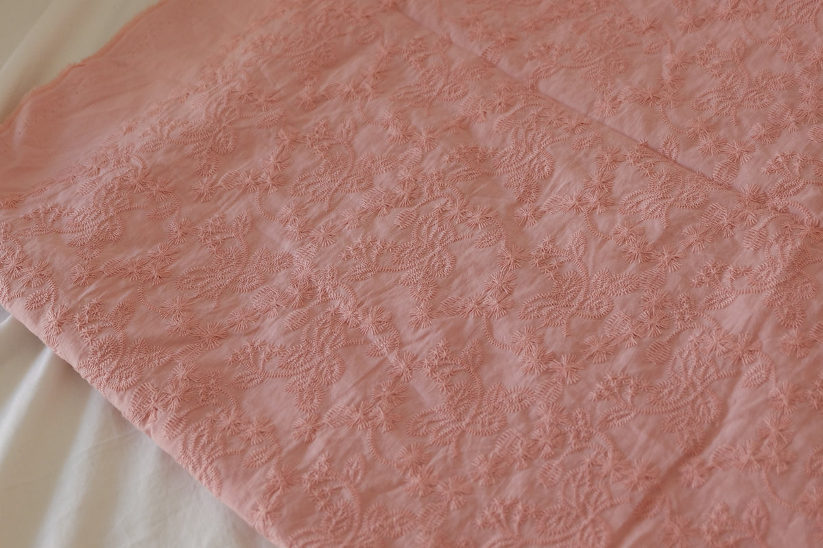 Dusty Rose Heavy Embroidered Cotton – 2.2 yd