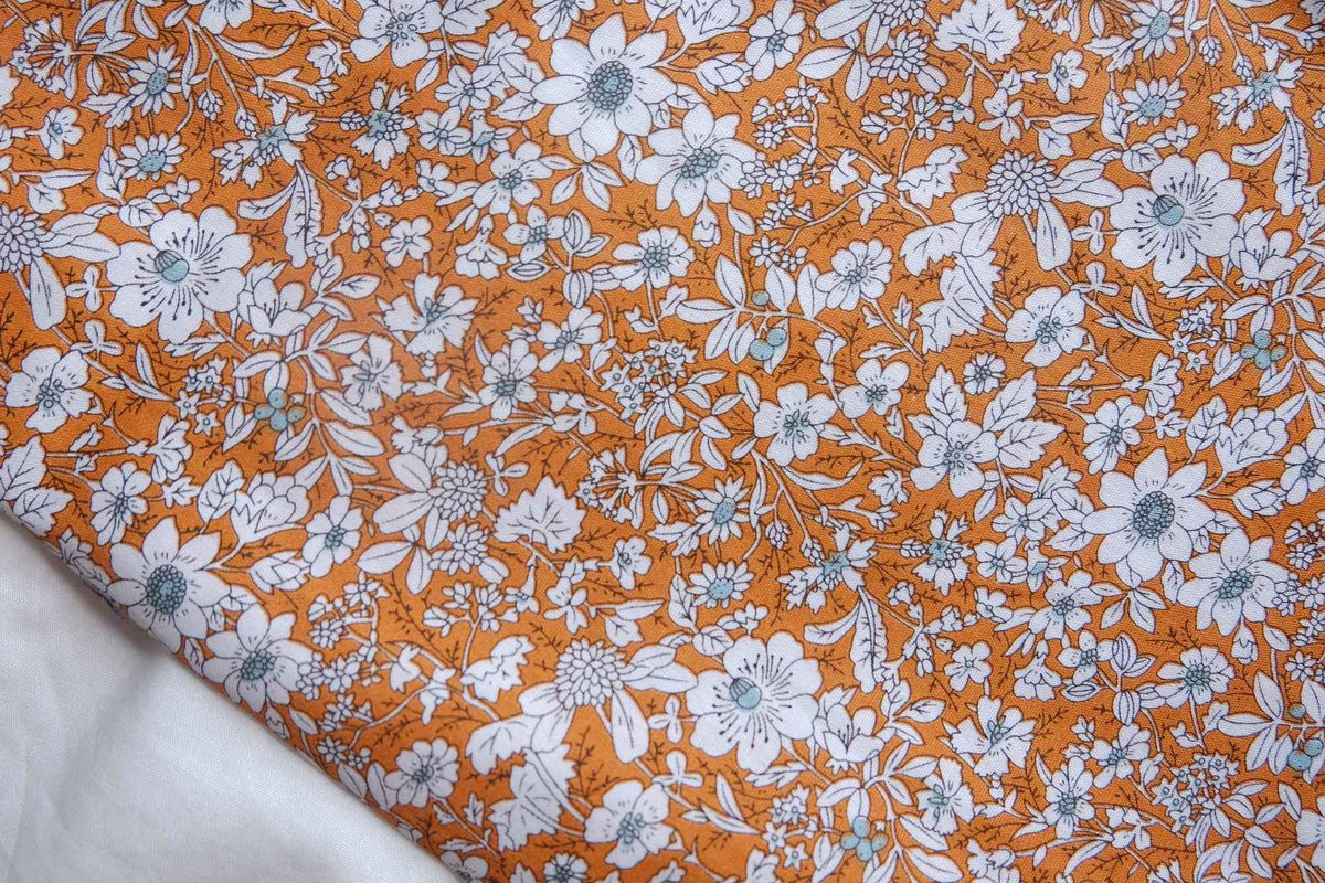 Orange Ditsy Floral Cotton Poplin — 3.3 yd