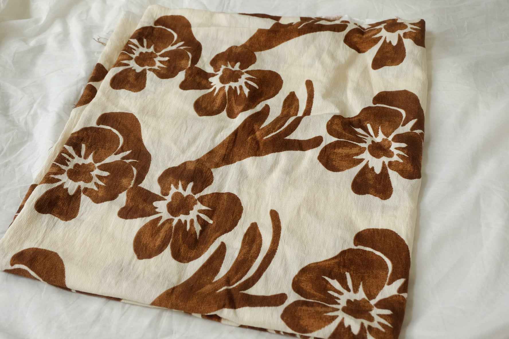 Brown Floral Tencel Cotton Fabric, Soft Opaque Summer Blouse Fabric, 1.51 Yards