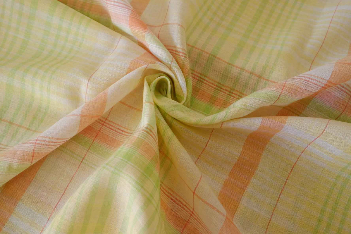 Pastel Citrus Plaid Cotton Linen Fabric – 2.2 yd