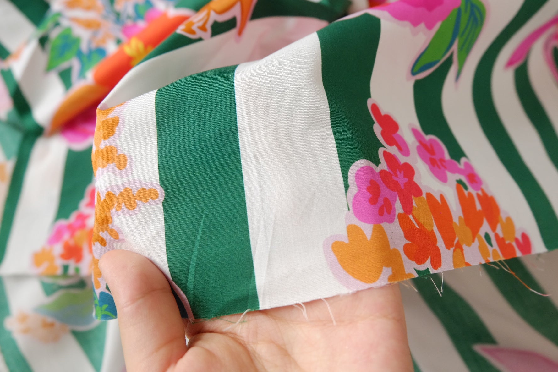 Tropical Floral Stripe Tana Cotton Poplin – Structured Statement Fabric (2.19 yards)