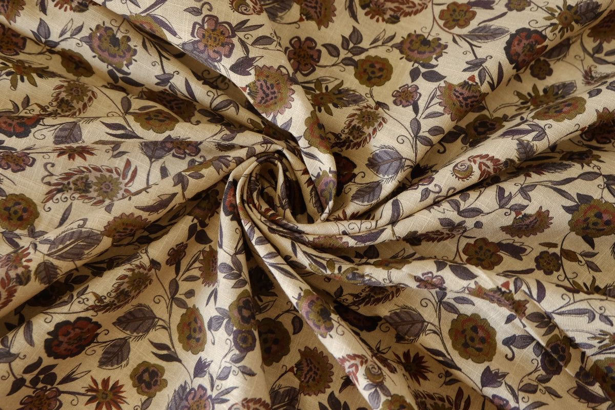 Vintage Woodland Blooms – Cotton Linen Fabric | 3.3 Yards