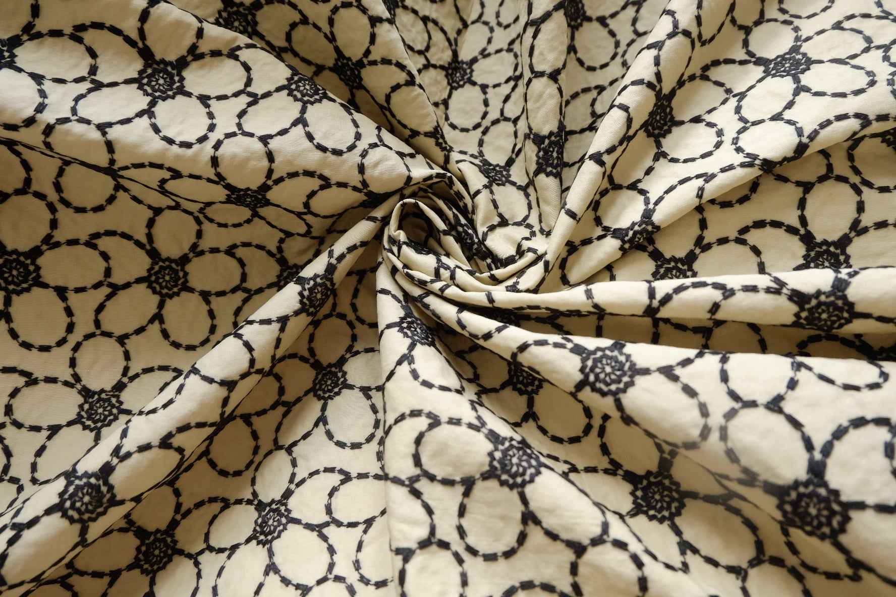 Black Embroidered Cotton-Linen Fabric - 2.41 yd
