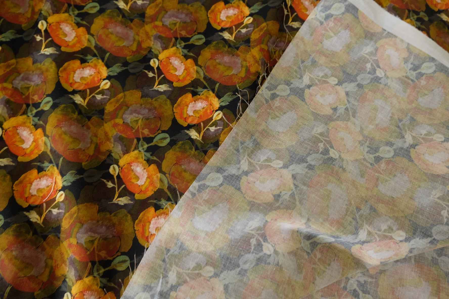 Watercolor Orange Floral Cotton Fabric – 1.1 yd