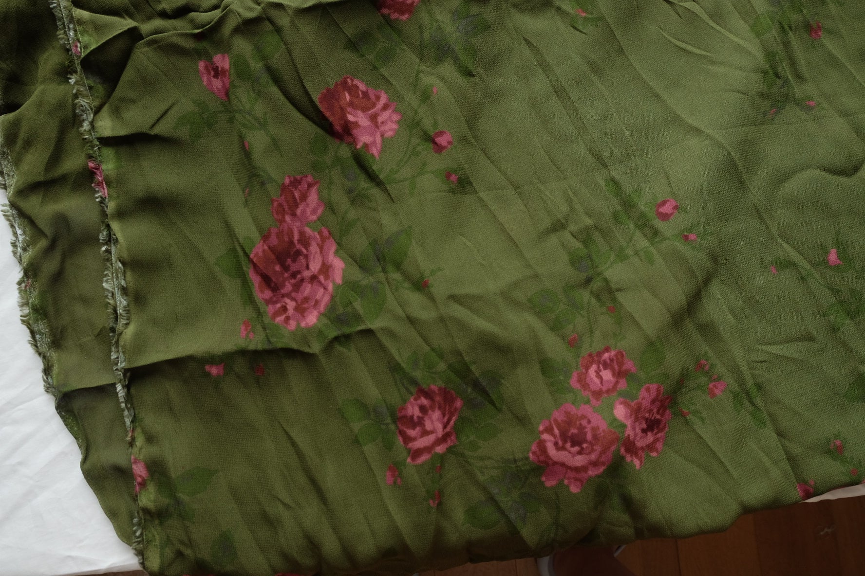 Olive Pink Floral Viscose Fabric – 3.3 yd