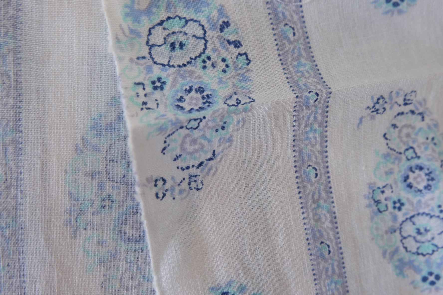 Blue Paisley Stripe Rayon Linen Fabric – 2.2 yd