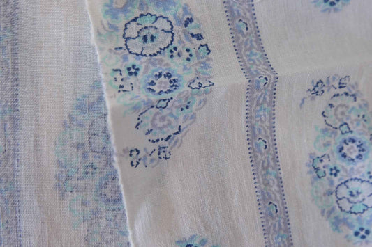 Blue Paisley Stripe Rayon Linen Fabric – 2.2 yd