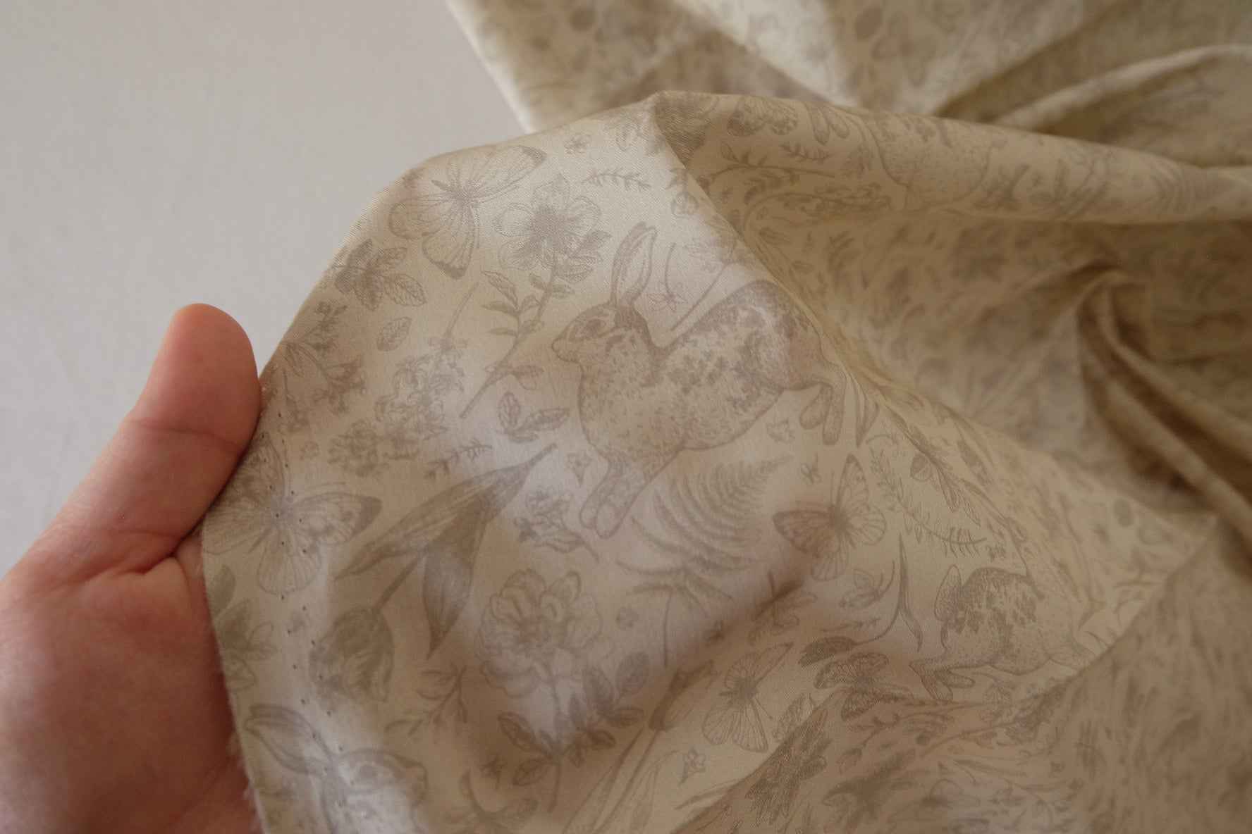 Neutral Rabbit Garden Cotton Fabric – 2.2 yd