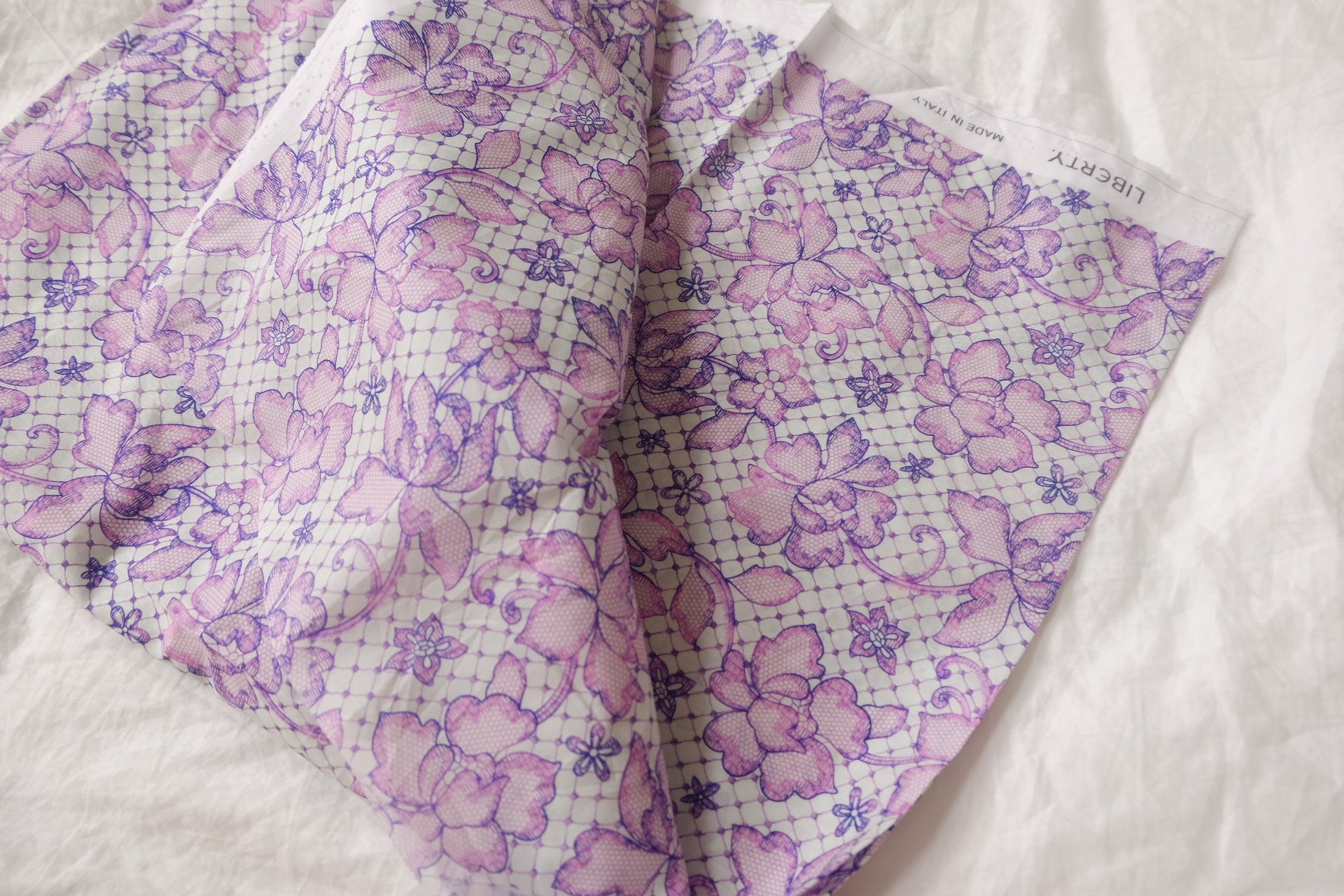 Violet Lace Floral Cotton Lawn Fabric - 1.64 yd